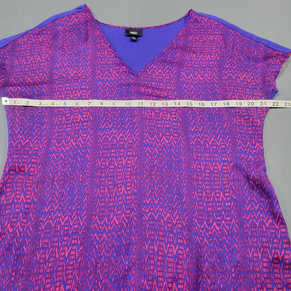 Mossimo Short Cap Sleeve Blouse Womens Large Blue Red Print Classic V-Neck Shirt - Picture 4 of 8